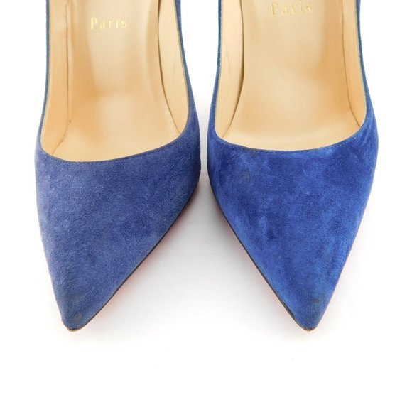 CHRISTIAN LOUBOUTIN Brilliant Blue Suede Leather Stiletto Heel Pumps 37 - Picture 4 of 10